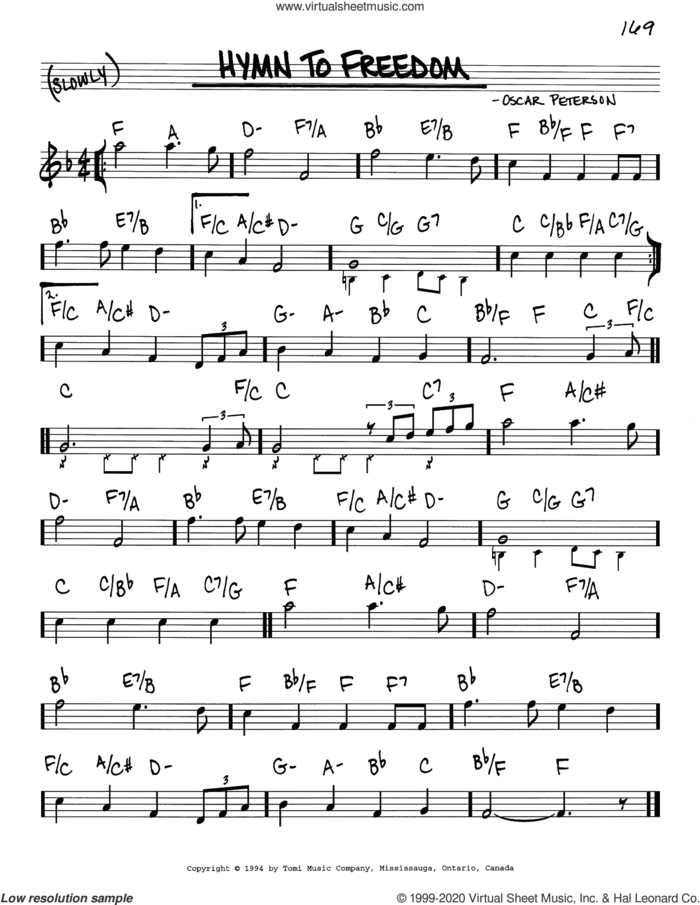 Hymn To Freedom sheet music for voice and other instruments (real book) by Oscar Peterson, intermediate skill level