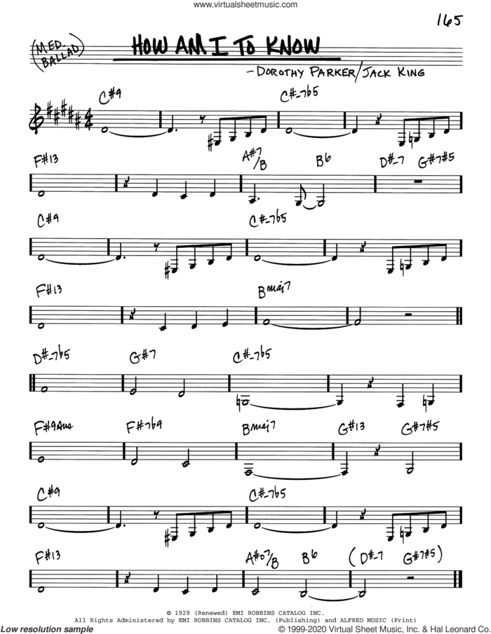 How Am I To Know sheet music for voice and other instruments (real book) by Tommy Dorsey & His Orchestra, Dorothy Parker and Jack King, intermediate skill level