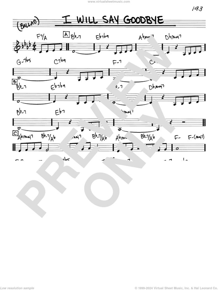 I Will Say Goodbye sheet music for voice and other instruments (real book) by Michel LeGrand, Alan Bergman, Edmond David Bacri and Marilyn Bergman, intermediate skill level