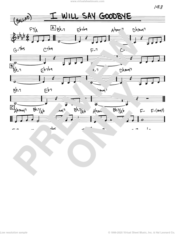 I Will Say Goodbye sheet music for voice and other instruments (real book) by Michel LeGrand, Alan Bergman, Edmond David Bacri and Marilyn Bergman, intermediate skill level