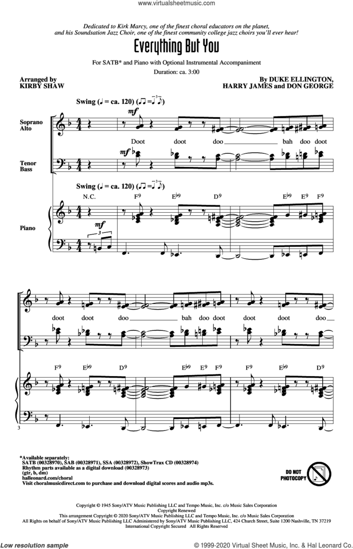 Everything But You (arr. Kirby Shaw) sheet music for choir (SATB: soprano, alto, tenor, bass) by Duke Ellington, Kirby Shaw, Don George and Harry James, intermediate skill level