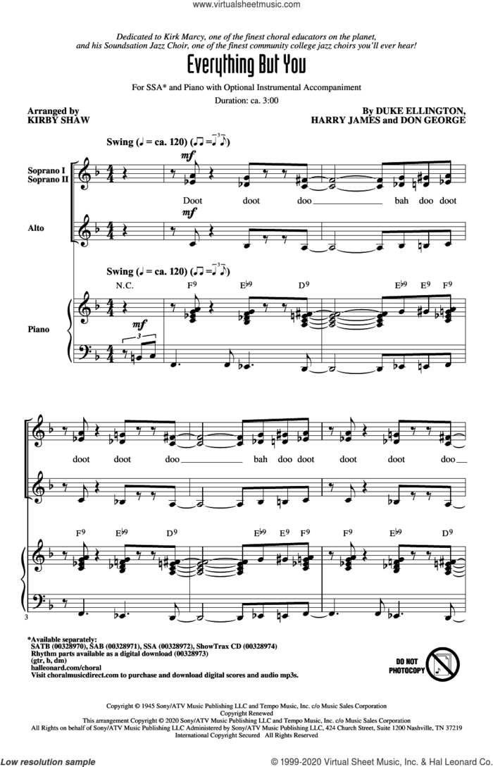 Everything But You (arr. Kirby Shaw) sheet music for choir (SSA: soprano, alto) by Duke Ellington, Kirby Shaw, Don George and Harry James, intermediate skill level