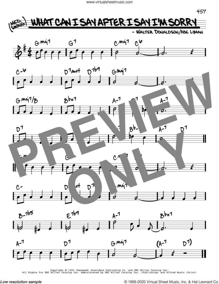 What Can I Say After I Say I'm Sorry sheet music for voice and other instruments (real book) by Abe Lyman and Walter Donaldson, intermediate skill level