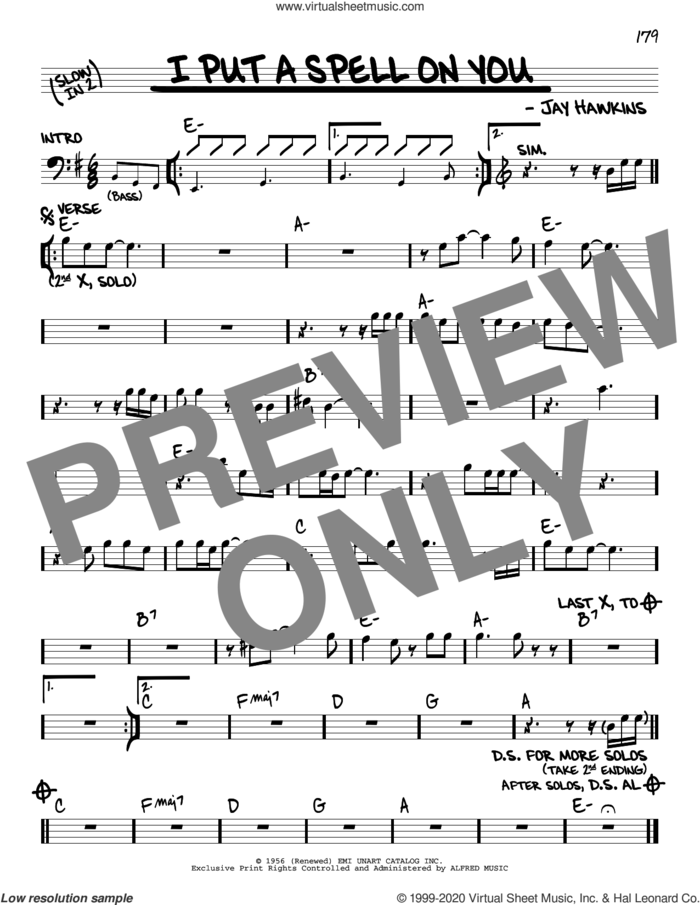 I Put A Spell On You sheet music for voice and other instruments (real book) by Creedence Clearwater Revival and Jay Hawkins, intermediate skill level