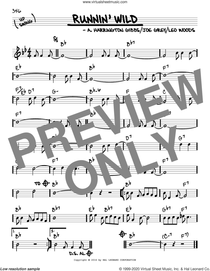 Runnin' Wild sheet music for voice and other instruments (real book) by A. Harrington Gibbs, Joe Grey and Leo Woods, intermediate skill level