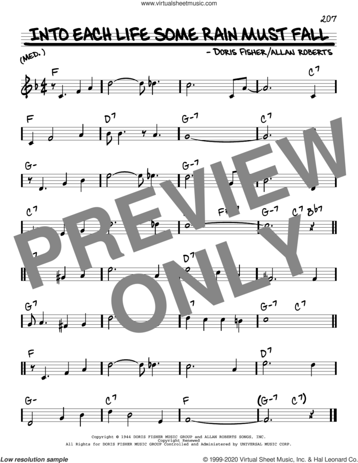 Into Each Life Some Rain Must Fall sheet music for voice and other instruments (real book) by Ink Spots & Ella Fitzgerald, Allan Roberts and Doris Fisher, intermediate skill level