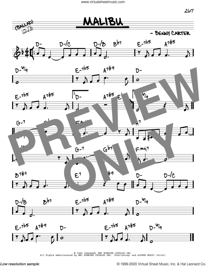 Malibu sheet music for voice and other instruments (real book) by Benny Carter, intermediate skill level