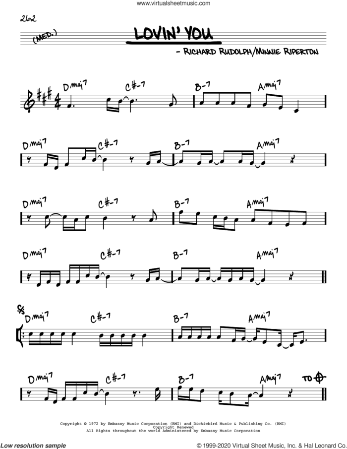 Lovin' You sheet music for voice and other instruments (real book) by Minnie Riperton and Richard Rudolph, intermediate skill level