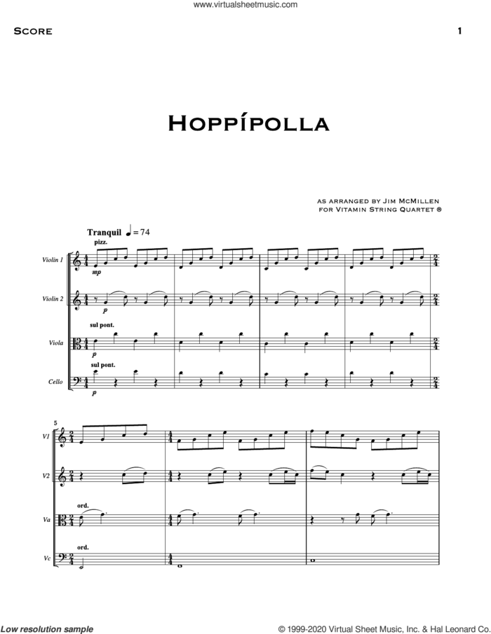 Hoppipolla (arr. Jim McMillen) (COMPLETE) sheet music for string quartet (violin, viola, cello) by Vitamin String Quartet, Jim McMillen and Sigur Ros, intermediate skill level