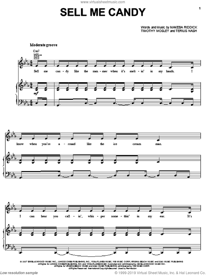 Sell Me Candy sheet music for voice, piano or guitar by Rihanna, Makeba Riddick, Terius Nash and Tim Mosley, intermediate skill level