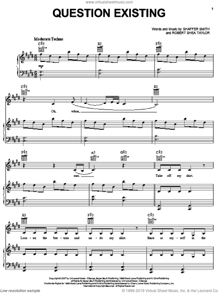 Question Existing sheet music for voice, piano or guitar by Rihanna, Robert Shea Taylor and Shaffer Smith, intermediate skill level
