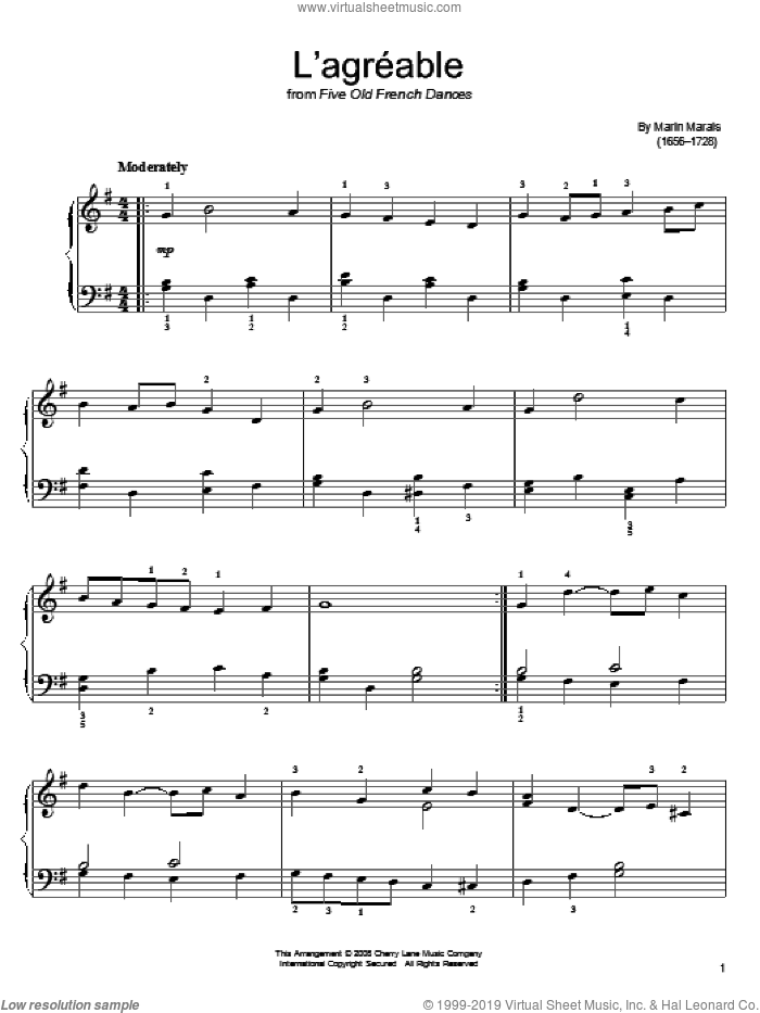 L'Agreable sheet music for piano solo by Marin Marais, easy skill level