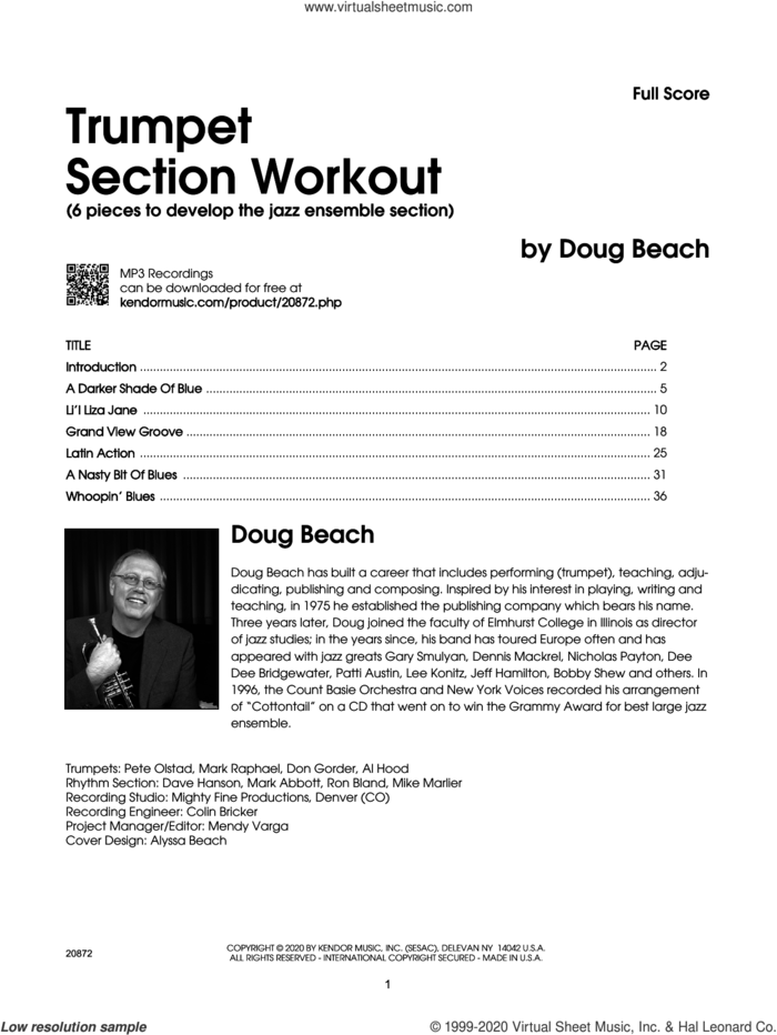 Trumpet Section Workout with MP3's (6 pieces to develop the jazz ensemble section) (COMPLETE) sheet music for trumpet ensemble by Doug Beach, intermediate skill level