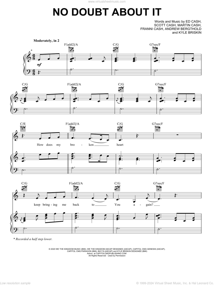 No Doubt About It sheet music for voice, piano or guitar by We The Kingdom, Andrew Bergthold, Ed Cash, Franni Cash, Kyle Briskin, Martin Cash and Scott Cash, intermediate skill level