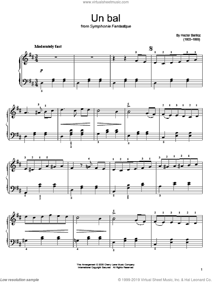 Un Bal sheet music for piano solo by Hector Berlioz, classical score, easy skill level