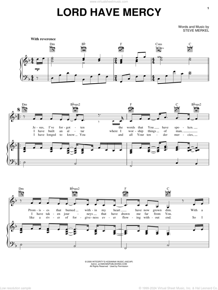 Lord Have Mercy sheet music for voice, piano or guitar by Robin Mark and Steve Merkel, intermediate skill level