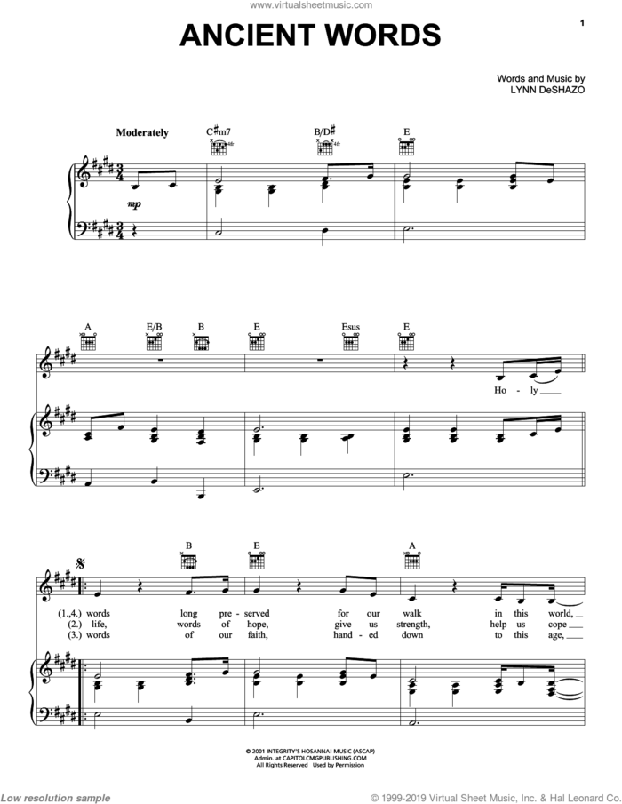Ancient Words sheet music for voice, piano or guitar by Lynn DeShazo and Robin Mark, intermediate skill level