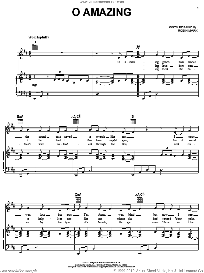 O Amazing sheet music for voice, piano or guitar by Robin Mark, intermediate skill level