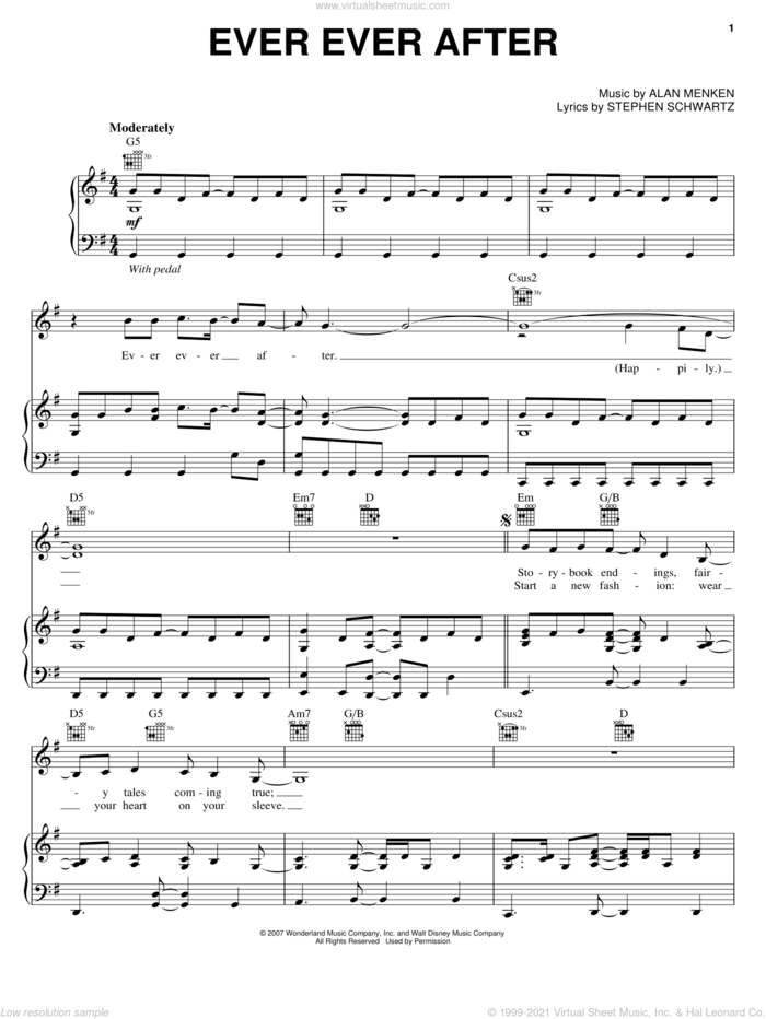 Ever Ever After sheet music for voice, piano or guitar by Carrie Underwood, Enchanted (Movie), Alan Menken and Stephen Schwartz, intermediate skill level