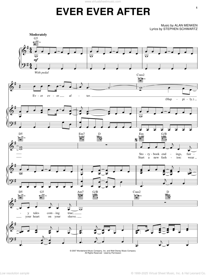 Ever Ever After sheet music for voice, piano or guitar by Carrie Underwood, Enchanted (Movie), Alan Menken and Stephen Schwartz, intermediate skill level