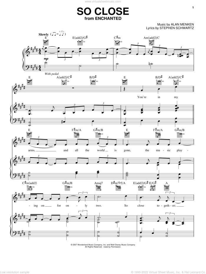 Menken So Close Sheet Music For Voice Piano Or Guitar Pdf