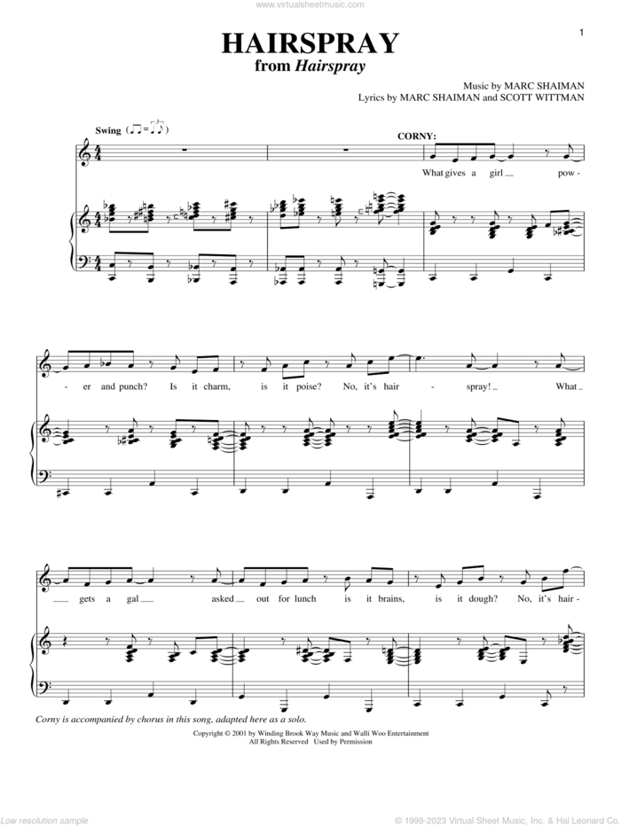 Hairspray sheet music for voice and piano by Marc Shaiman and Scott Wittman, intermediate skill level