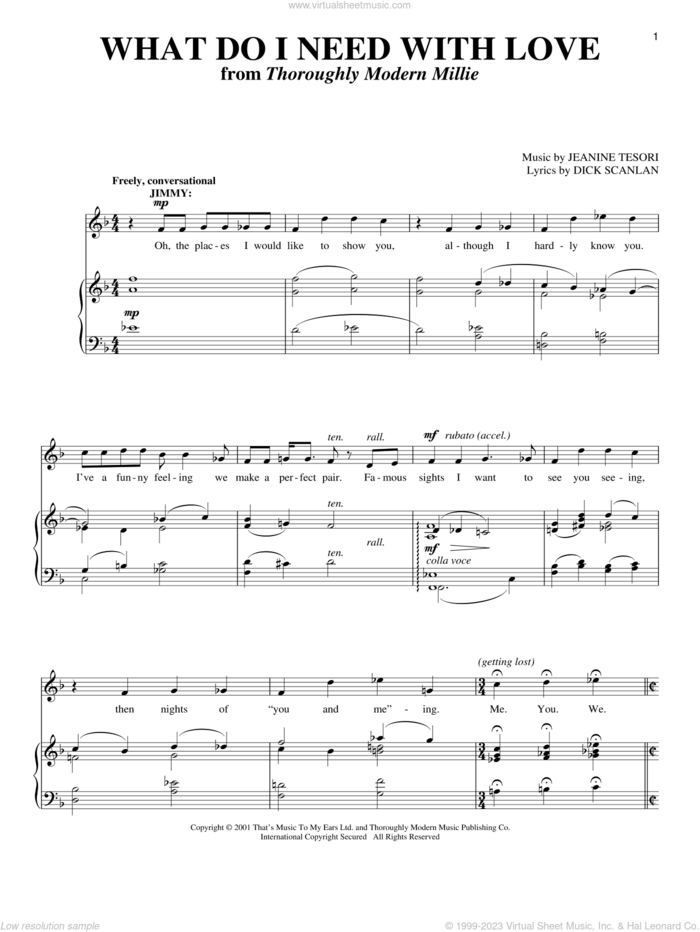 What Do I Need With Love sheet music for voice and piano by Dick Scanlan and Jeanine Tesori, intermediate skill level