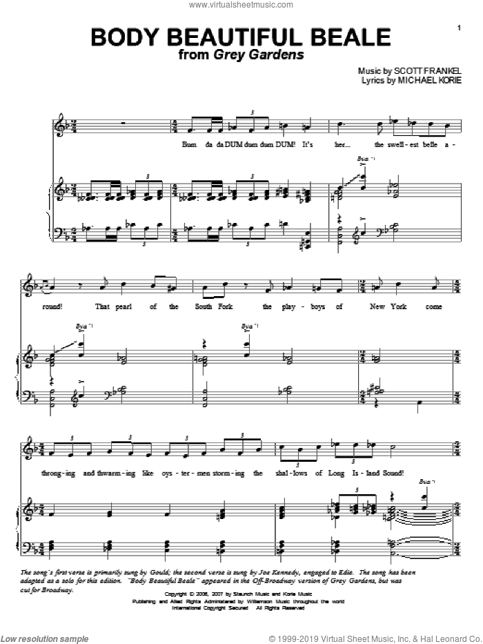 Body Beautiful Beale sheet music for voice and piano by Michael Korie and Scott Frankel, intermediate skill level