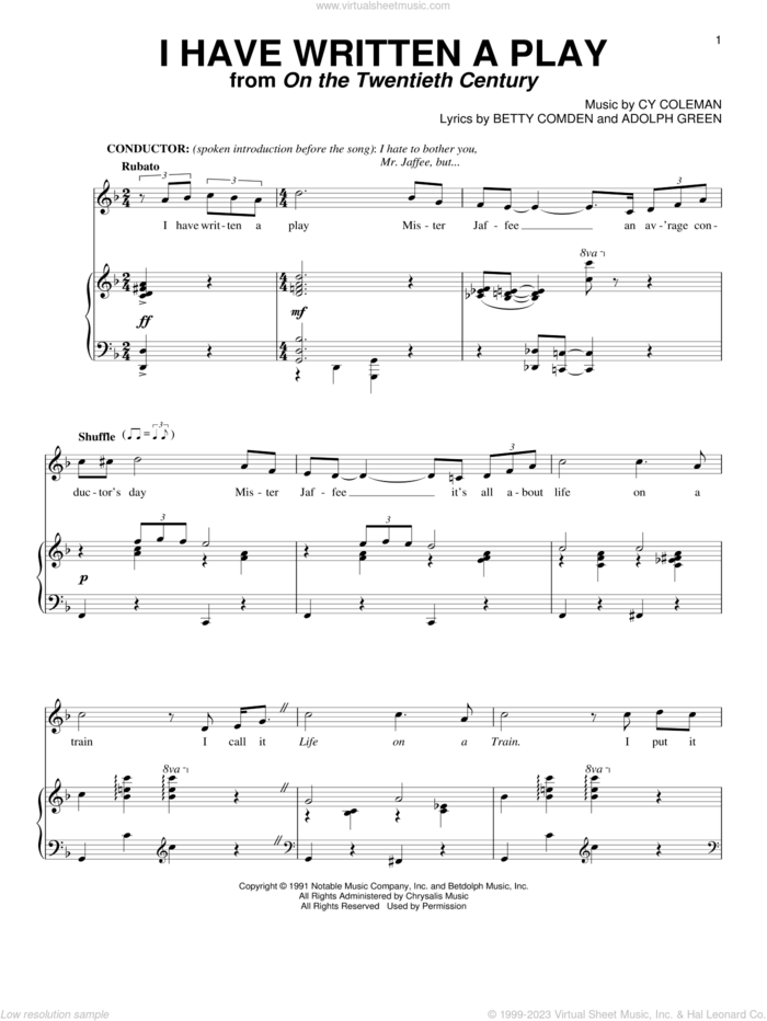 I Have Written A Play sheet music for voice and piano by Cy Coleman, Adolph Green and Betty Comden, intermediate skill level