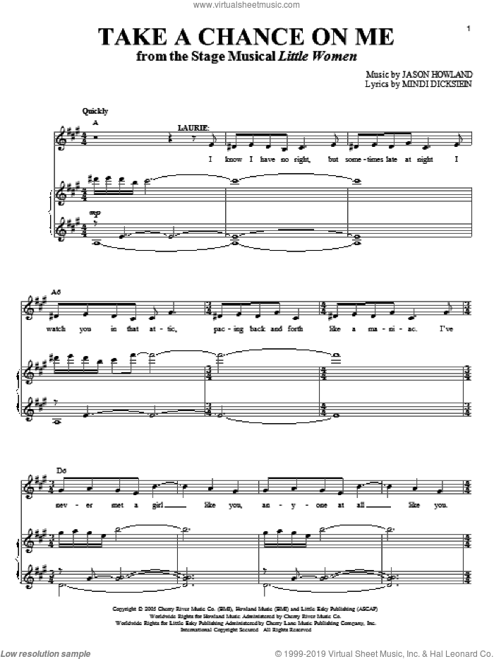 Take A Chance On Me sheet music for voice and piano by Mindi Dickstein and Jason Howland, intermediate skill level