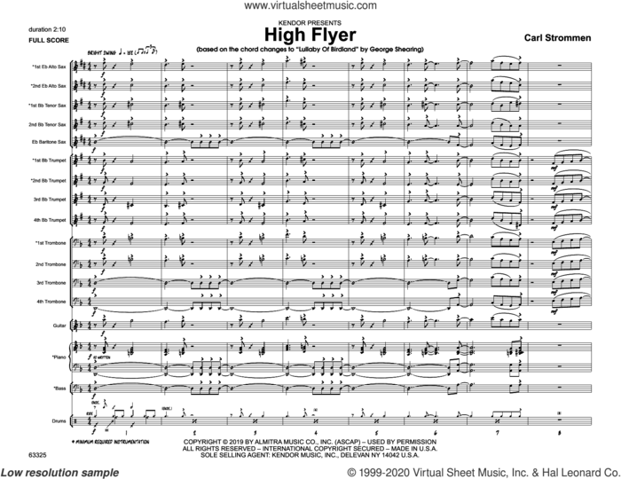 High Flyer (based on the chord changes to 'Lullaby Of Birdland' by George Shearing) (COMPLETE) sheet music for jazz band by Carl Strommen, intermediate skill level