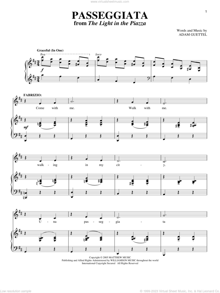 Passeggiata (from The Light In The Piazza) sheet music for voice and piano by Adam Guettel and The Light In The Piazza (Musical), intermediate skill level