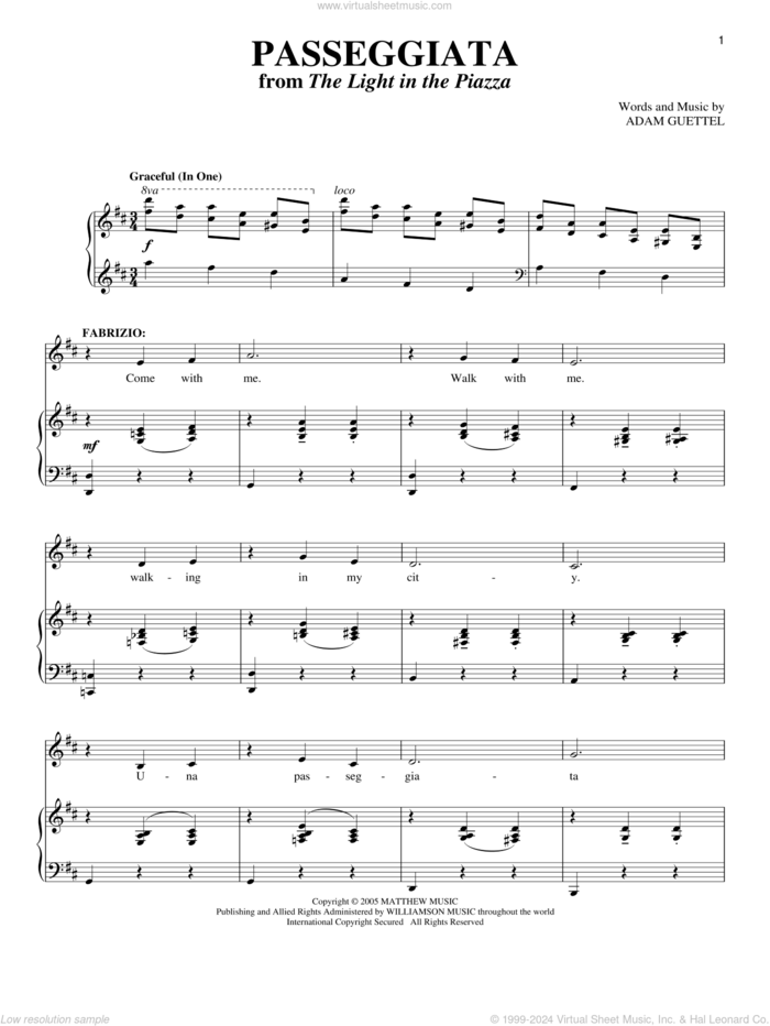 Passeggiata (from The Light In The Piazza) sheet music for voice and piano by Adam Guettel and The Light In The Piazza (Musical), intermediate skill level