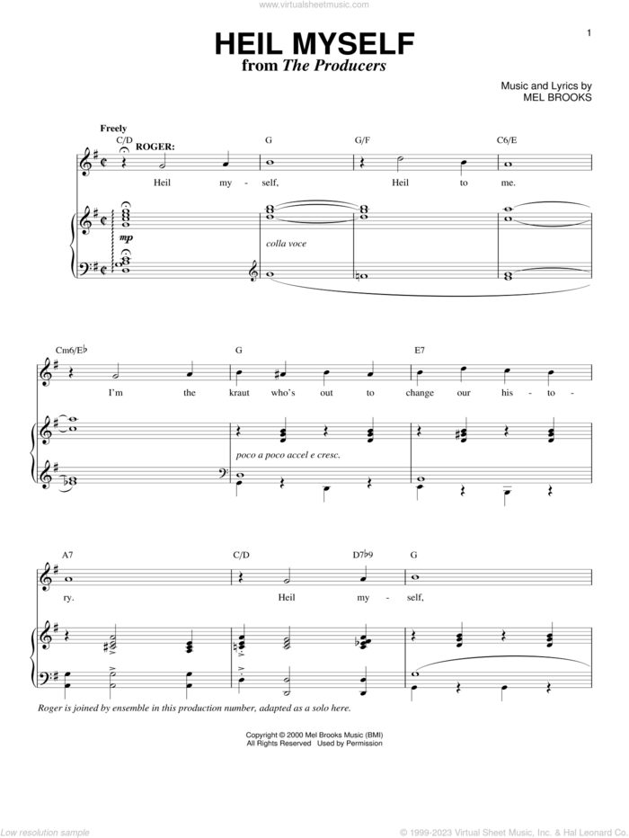 Heil Myself sheet music for voice and piano by Mel Brooks, intermediate skill level