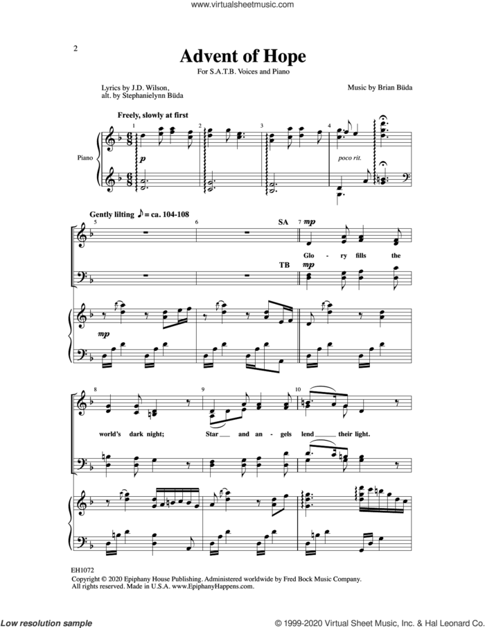 Advent Of Hope sheet music for choir (SATB: soprano, alto, tenor, bass) by Brian Büda, intermediate skill level