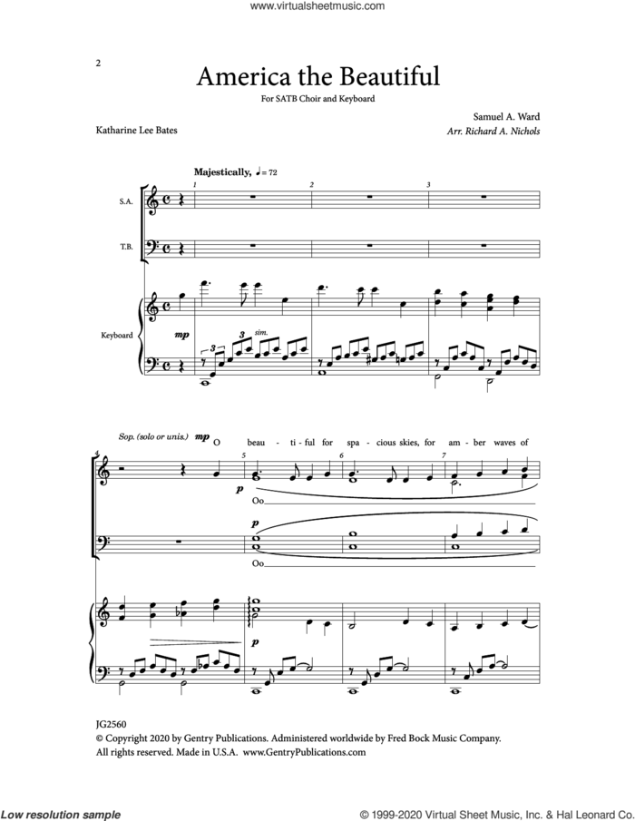 America The Beautiful sheet music for choir (SATB: soprano, alto, tenor, bass) by Samuel Augustus Ward and Richard Nichols, intermediate skill level