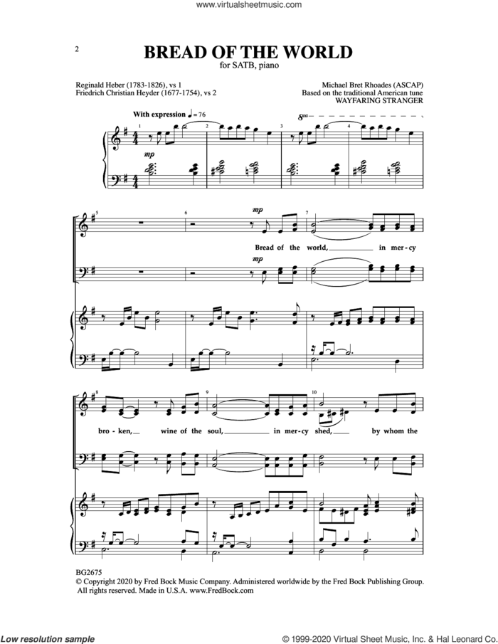 Bread Of The World sheet music for choir (SATB: soprano, alto, tenor, bass) by Michael Bret Rhoades, Friedrich Christian Heyder and Reginald Heber, intermediate skill level