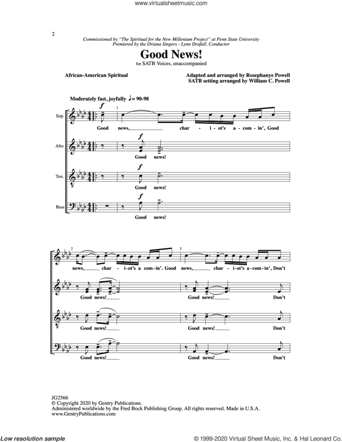 Good News sheet music for choir (SATB: soprano, alto, tenor, bass) by Rosephanye & William C. Powell, Rosephanye Powell and William C. Powell, intermediate skill level