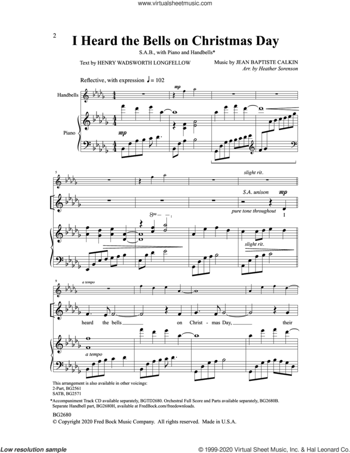 I Heard the Bells On Christmas Day sheet music for choir (SAB: soprano, alto, bass) by Heather Sorenson, intermediate skill level