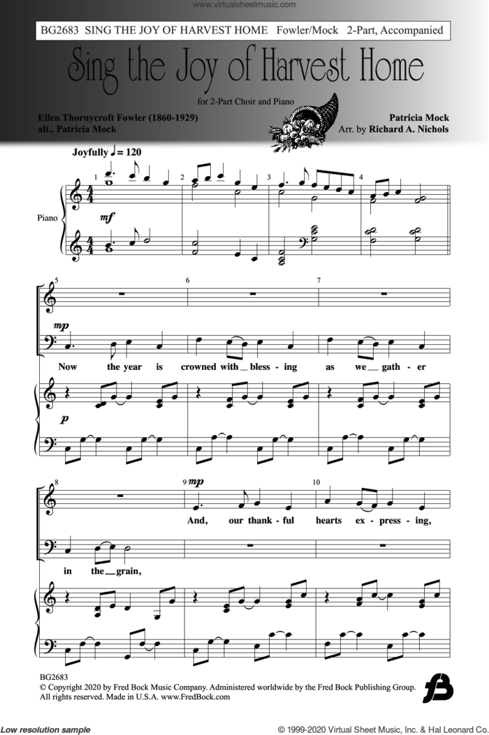 Sing The Joy Of Harvest Home sheet music for choir (2-Part Mixed) by Patricia Mock and Richard A. Nichols, intermediate skill level
