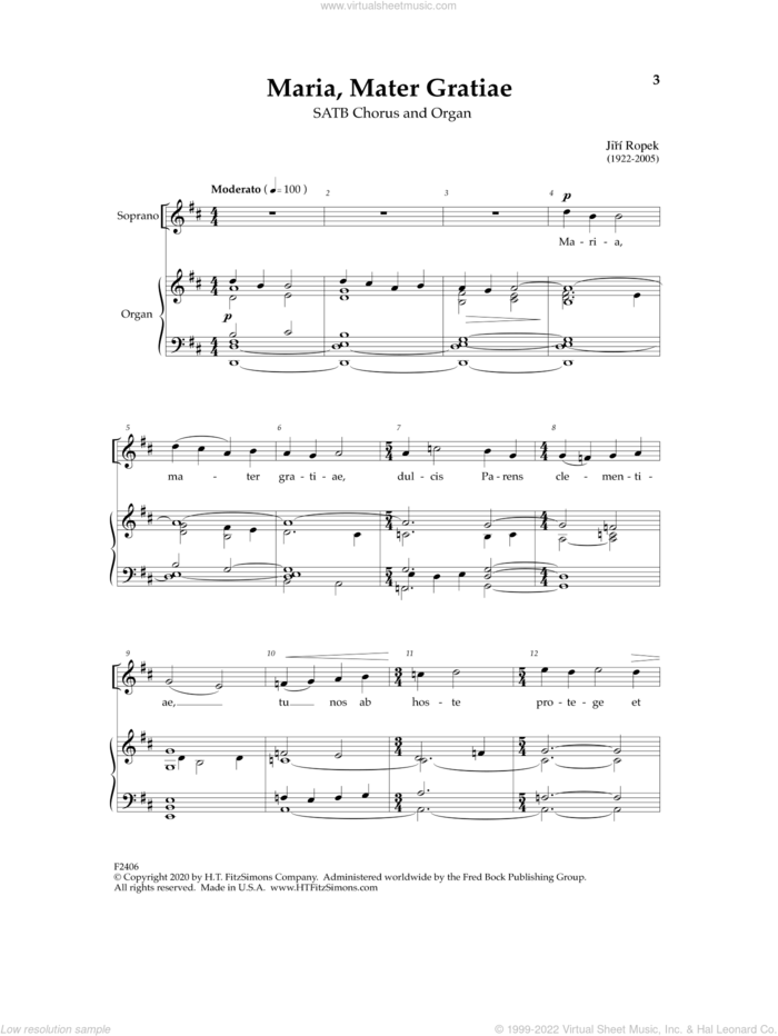 Maria, Mater Gratiae sheet music for choir (SATB: soprano, alto, tenor, bass) by Jira Ropek, intermediate skill level