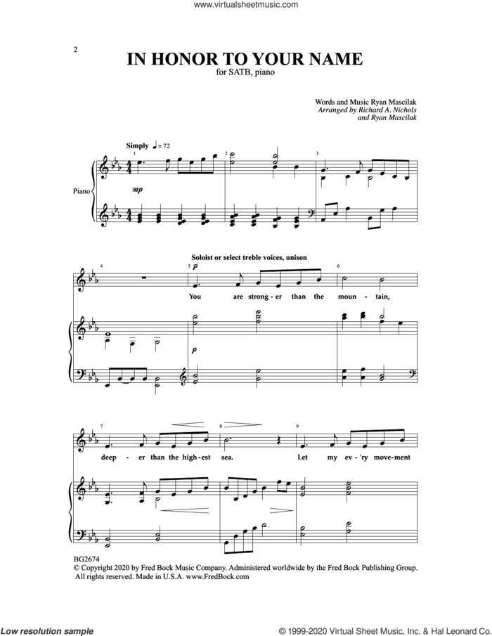 In Honor To Your Name sheet music for choir (SATB: soprano, alto, tenor, bass) by Ryan Mascilak, intermediate skill level