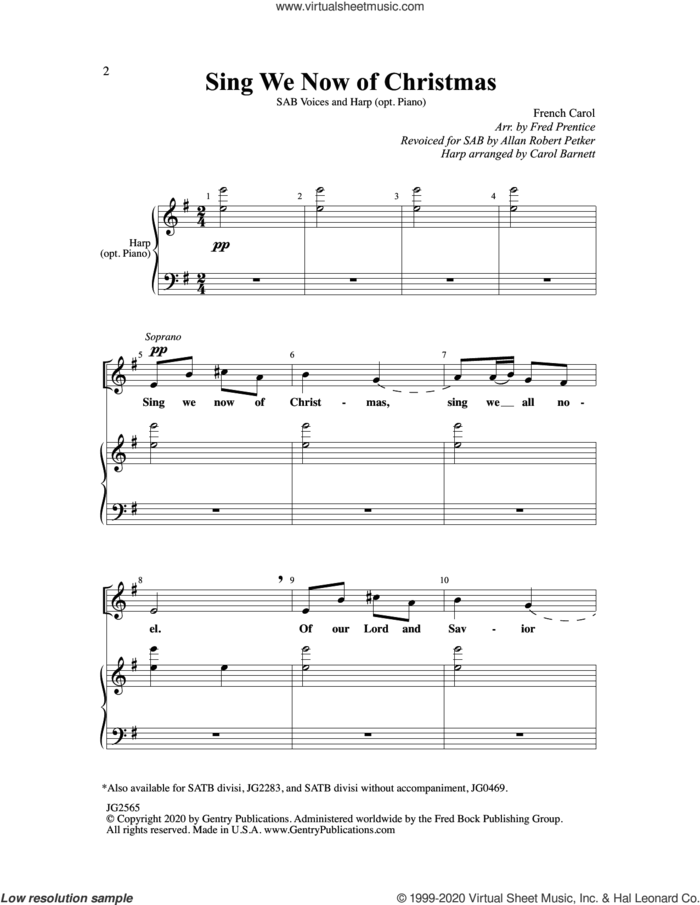 Sing We Now Of Christmas sheet music for choir (SAB: soprano, alto, bass) by Fred Prentice, Carol Barnett & Allan Petker, Allan Petker, Carol Barnett and Fred Prentice, intermediate skill level