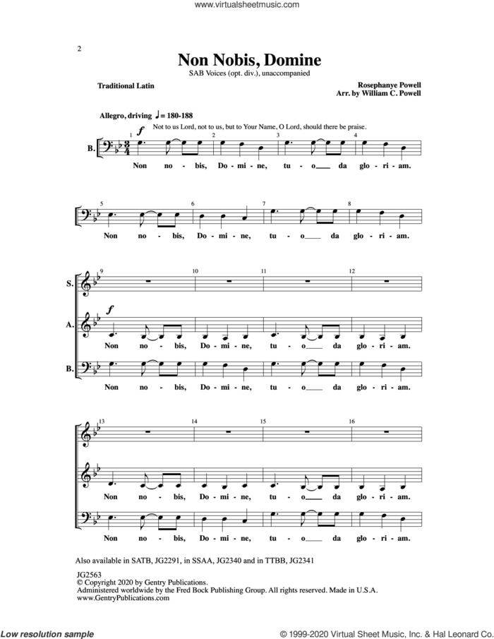 Non Nobis, Domine (arr. William C. Powell) sheet music for choir (SAB: soprano, alto, bass) by Rosephanye Powell, William C. Powell and William Powell, intermediate skill level