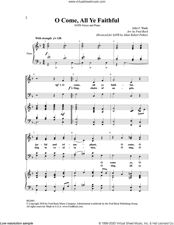 O Come All Ye Faithful sheet music for choir (SATB: soprano, alto, tenor, bass) by Fred Bock & Allan Robert Petker, Allan Robert Petker and Fred Bock, intermediate skill level