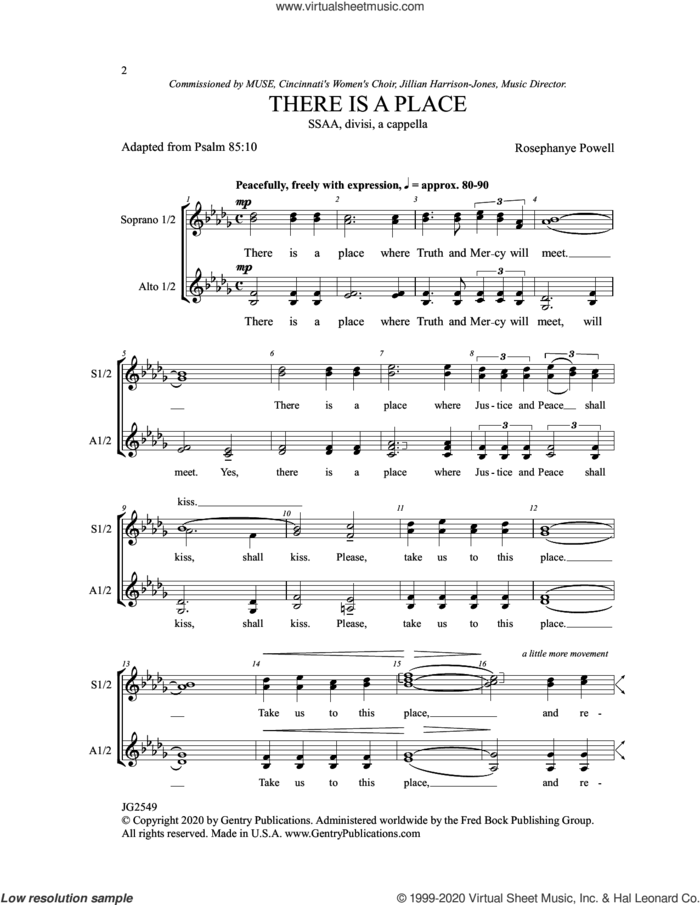 There Is A Place sheet music for choir (SSAA: soprano, alto) by Rosephanye Powell, intermediate skill level