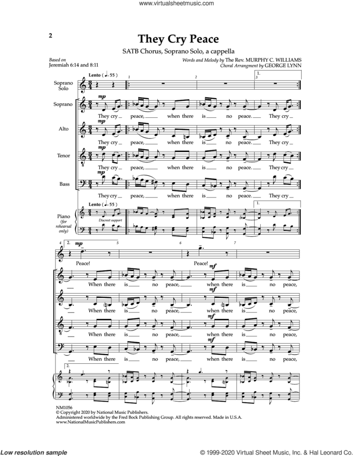 They Cry Peace sheet music for choir (SATB: soprano, alto, tenor, bass) by George Lynn and Murphy C. Williams, intermediate skill level