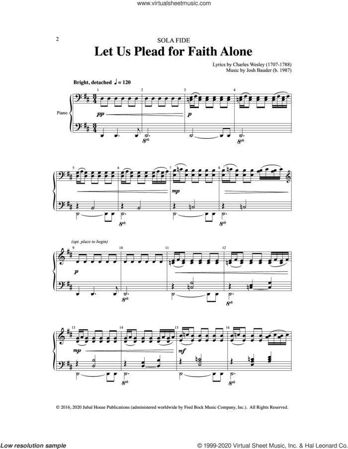 Let Us Plead For Faith Alone sheet music for choir (SATB: soprano, alto, tenor, bass) by Josh Bauder and Charles Wesley, intermediate skill level