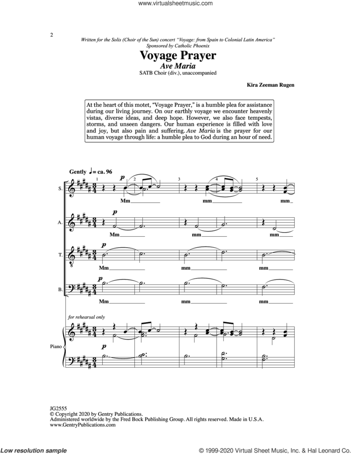 Voyage Prayer sheet music for choir (SATB: soprano, alto, tenor, bass) by Kira Rugen, intermediate skill level