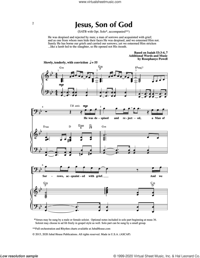 Jesus, Son Of God sheet music for choir (SATB: soprano, alto, tenor, bass) by Rosephanye Powell, intermediate skill level
